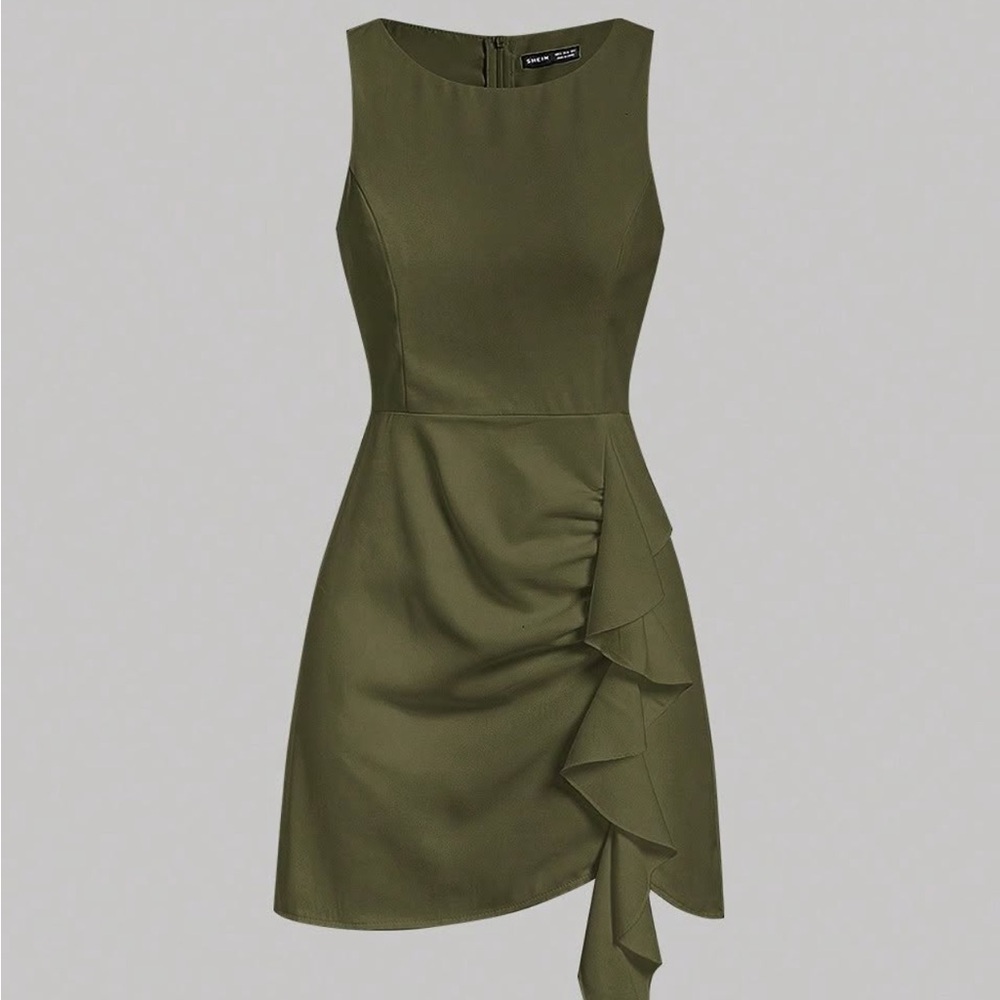 SHEIN Olive Green Ruffle Mini Dress